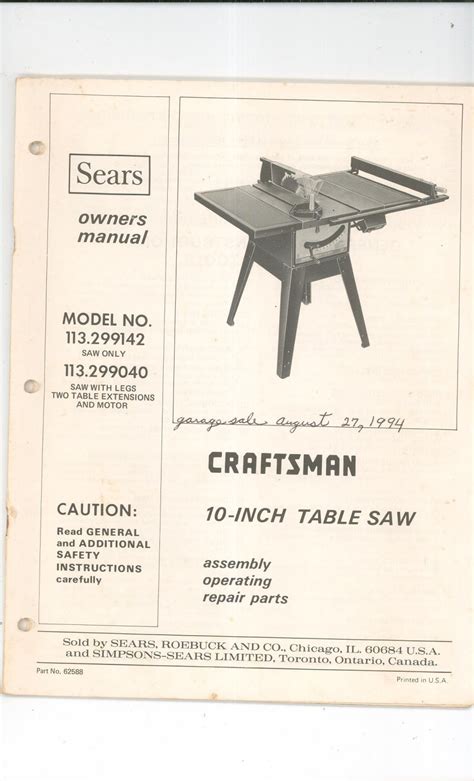 replacement motor craftsman table saw pdf manual